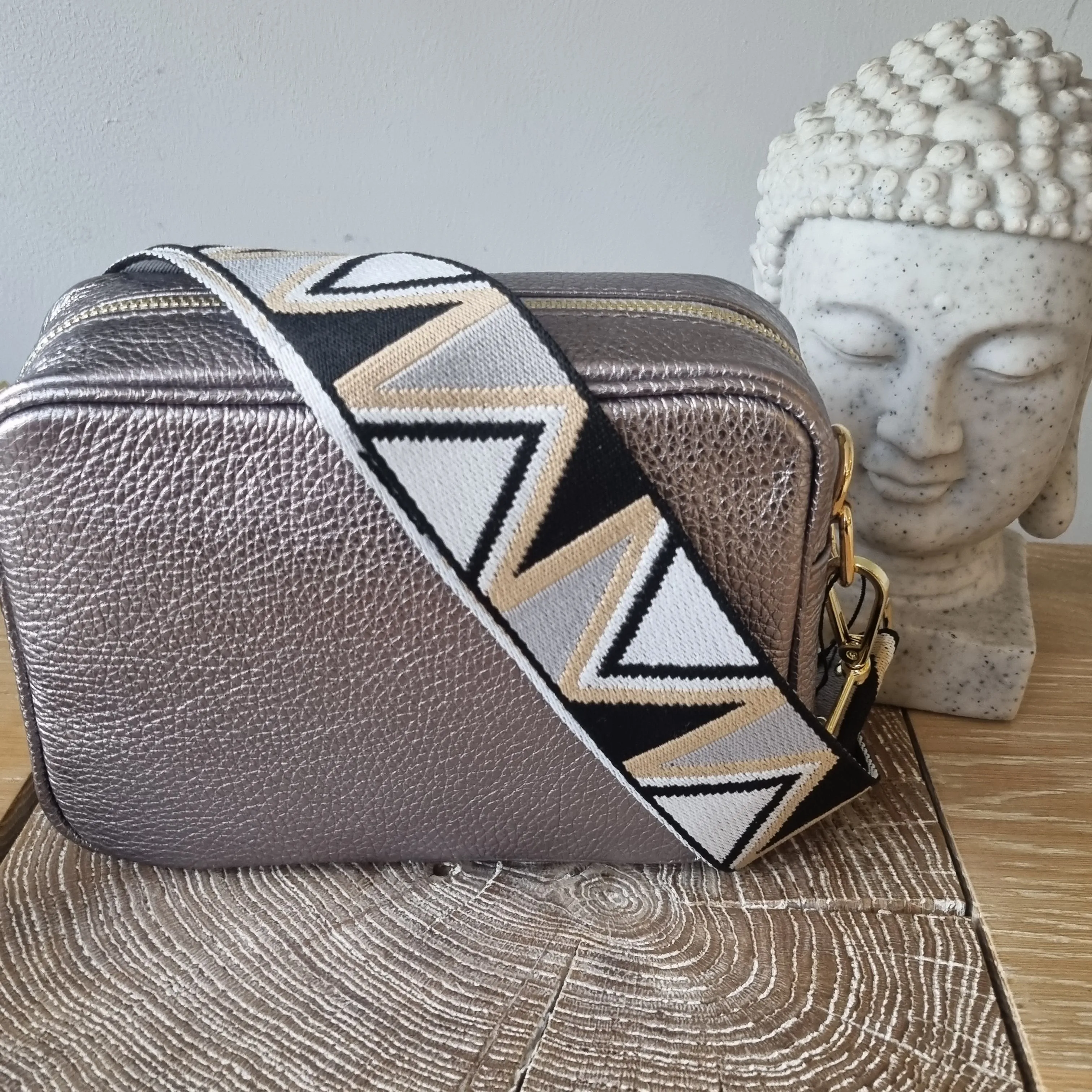 Elie Beaumont Pewter Leather Crossbody Bag