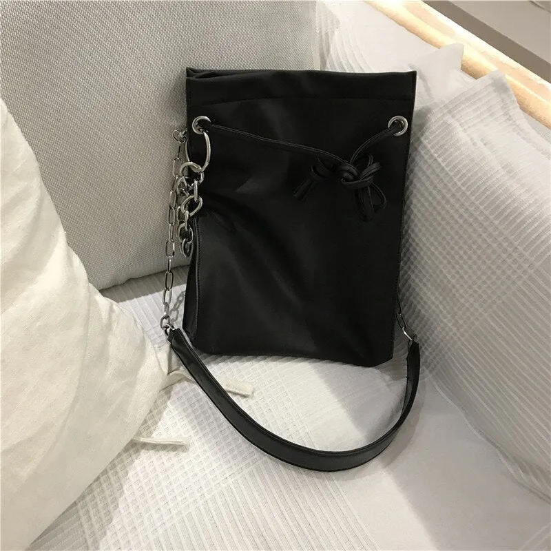 Fashion Chain bucket bag Women's Crossbody Bags Black PU leather female Shoulder messenger bag Casual lady Handbags Black bolsa