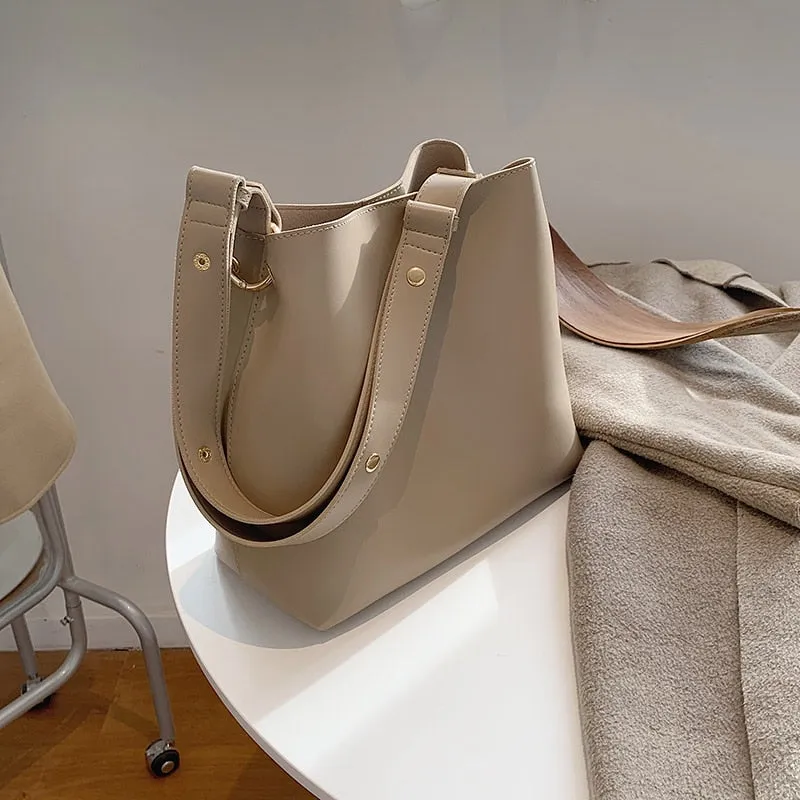 Fashion Designer Pu Leather Female Handbags Large Capacity Casual Ladies Tote Female Black Bucket Women Shoulder Hand Bag