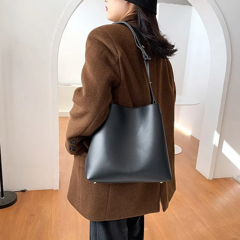 Fashion Designer Pu Leather Female Handbags Large Capacity Casual Ladies Tote Female Black Bucket Women Shoulder Hand Bag