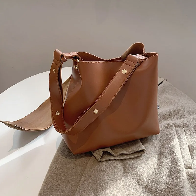 Fashion Designer Pu Leather Female Handbags Large Capacity Casual Ladies Tote Female Black Bucket Women Shoulder Hand Bag