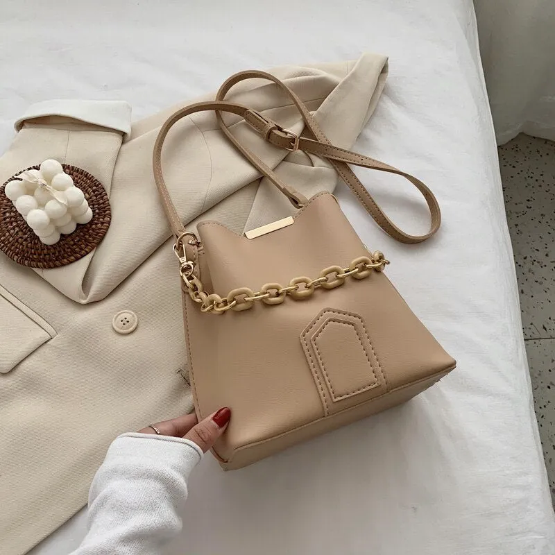 Female Leather Women Bag Fashion Women's Shoulder Handbags Solid Color Bucket Large Capacity Tote Casual Female Crossbody Bags
