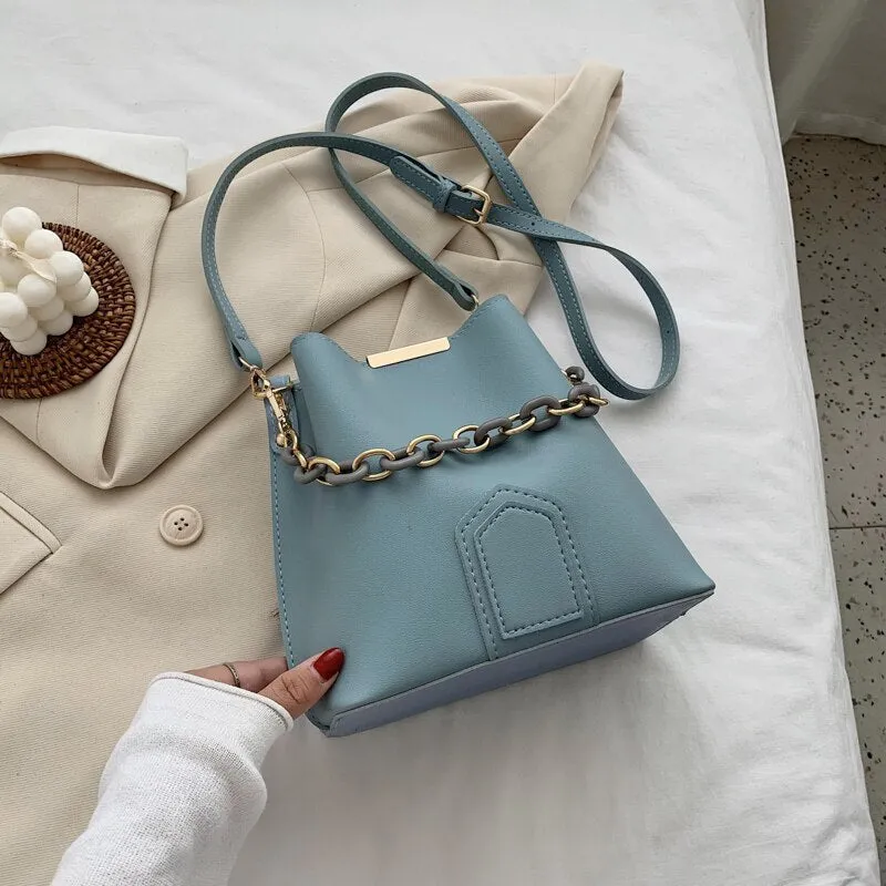 Female Leather Women Bag Fashion Women's Shoulder Handbags Solid Color Bucket Large Capacity Tote Casual Female Crossbody Bags