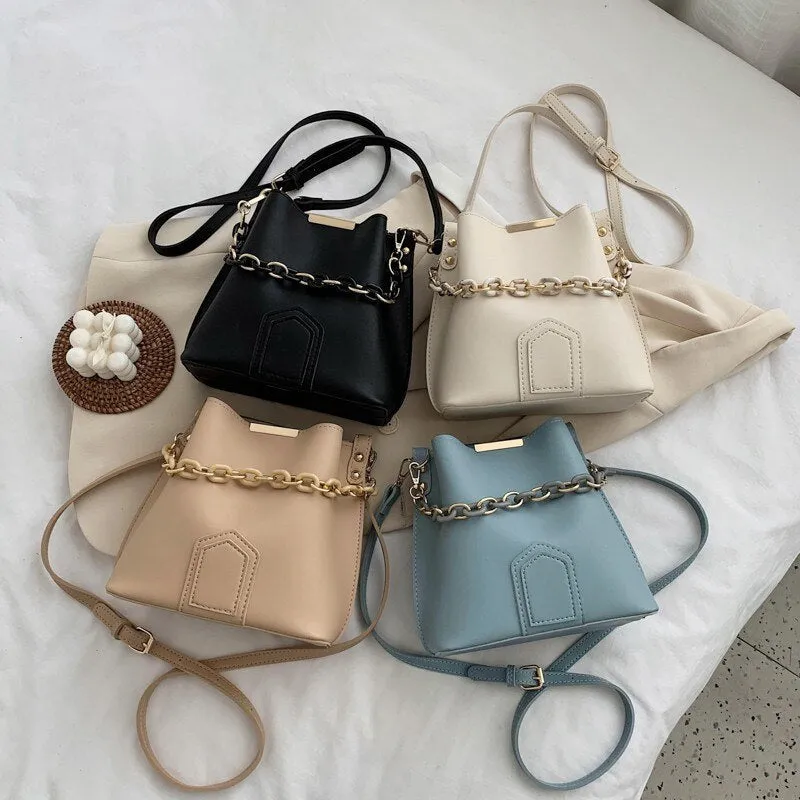Female Leather Women Bag Fashion Women's Shoulder Handbags Solid Color Bucket Large Capacity Tote Casual Female Crossbody Bags