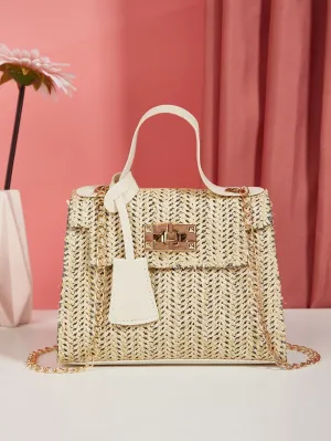 Flap Chain Straw Bag