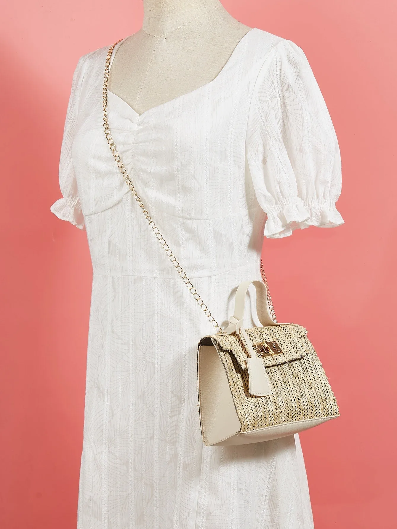 Flap Chain Straw Bag