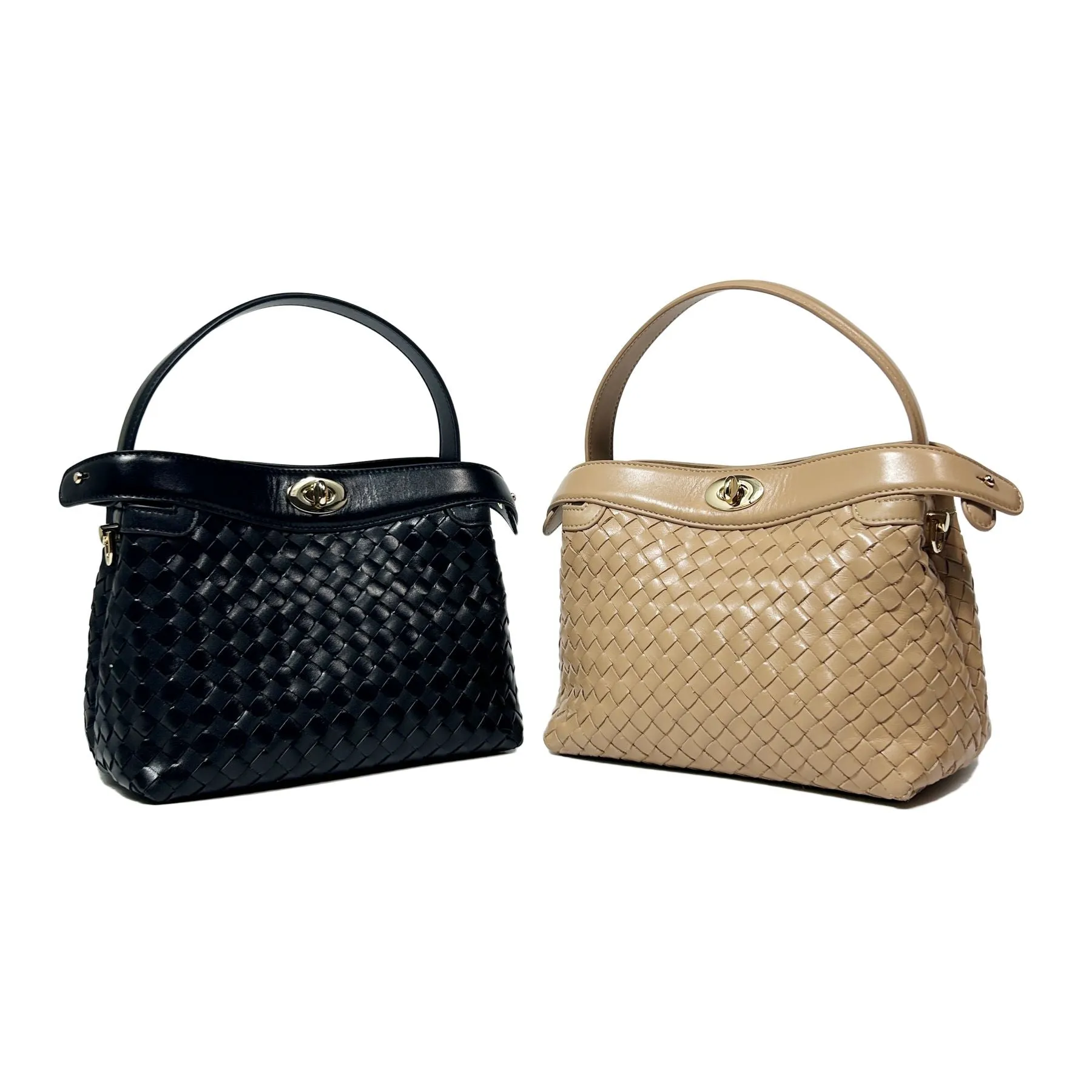 Florence Top Handle Woven Bag - Milk Tea