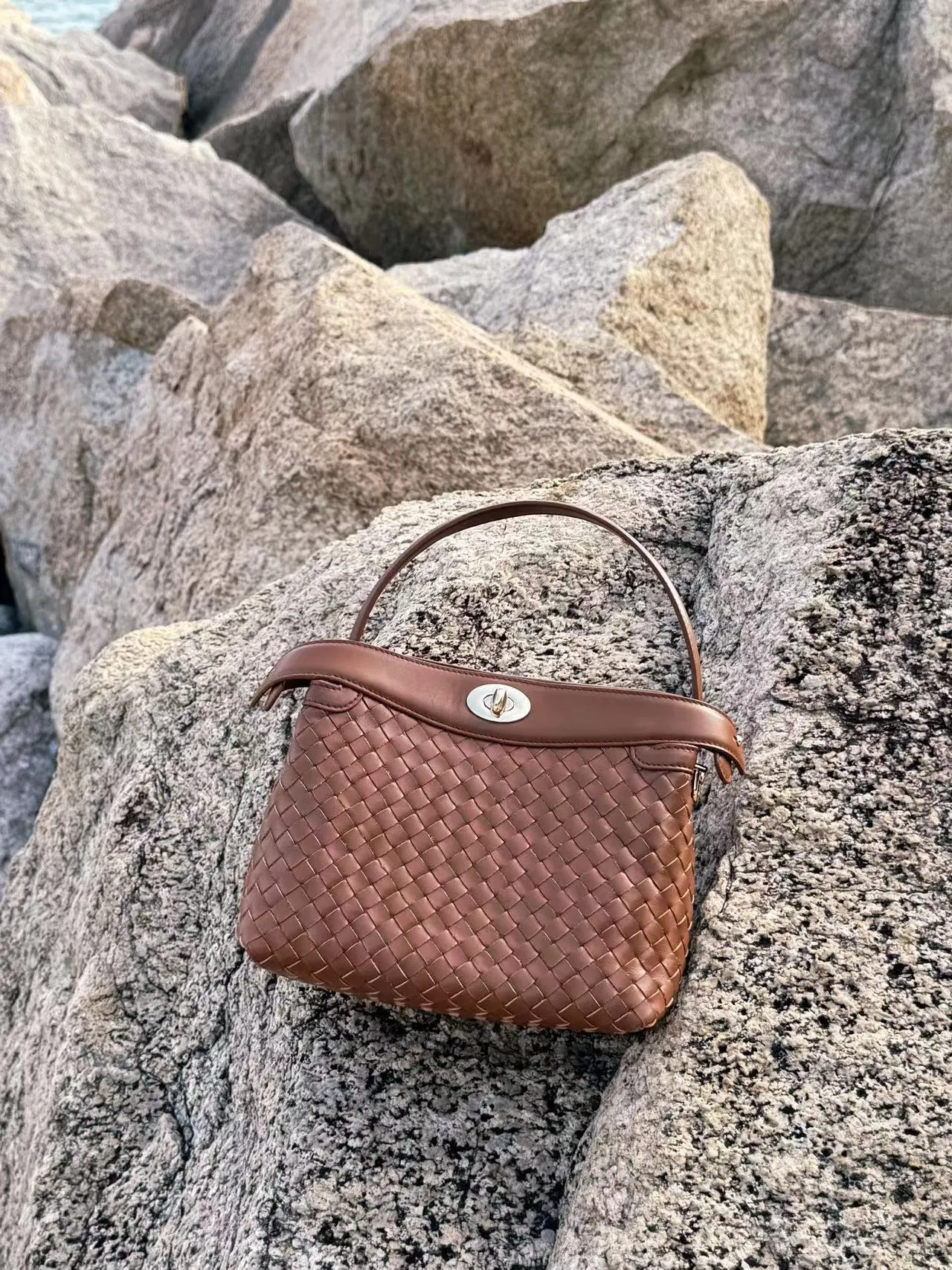 Florence Top Handle Woven Bag - Milk Tea