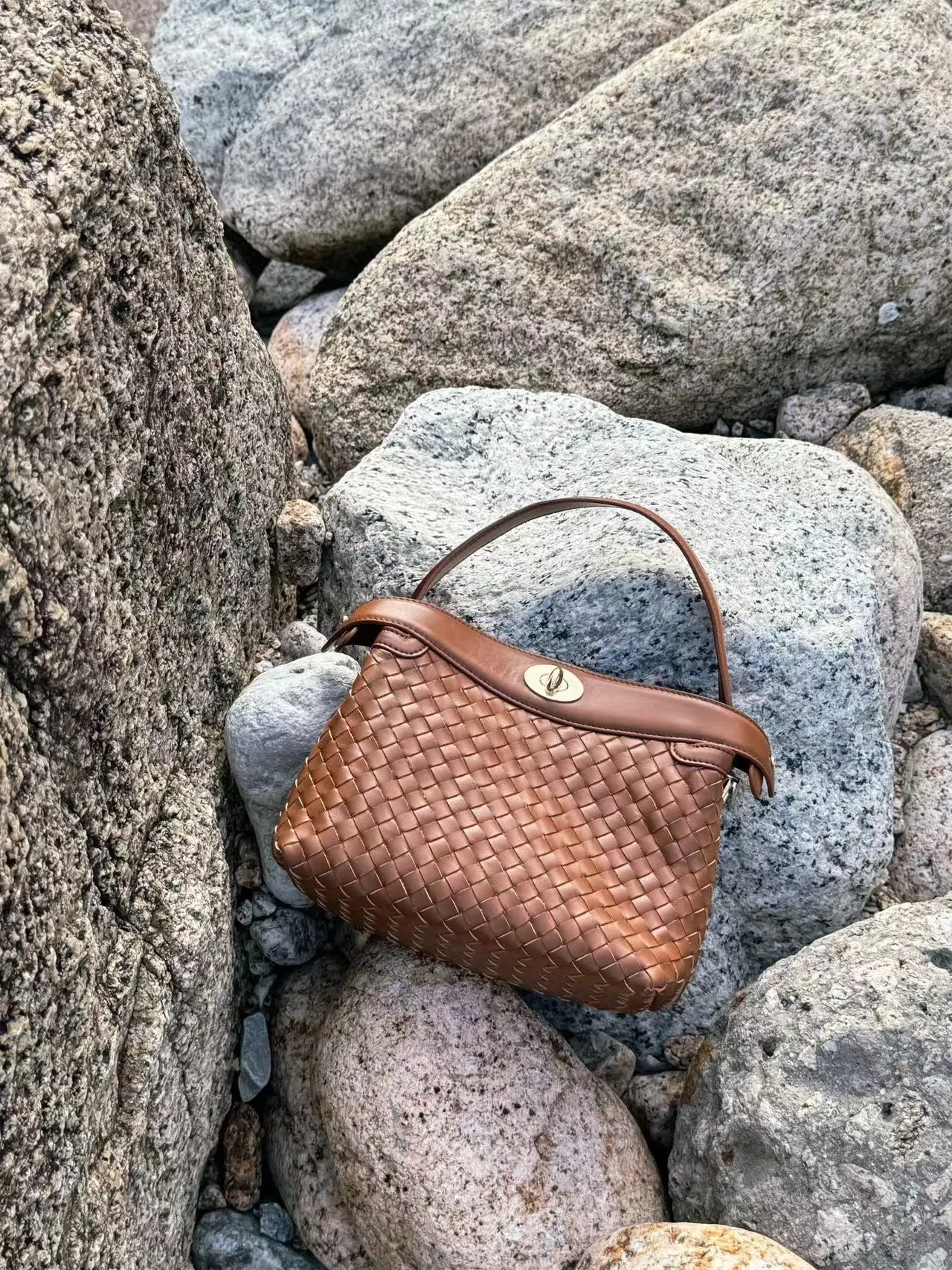 Florence Top Handle Woven Bag - Milk Tea