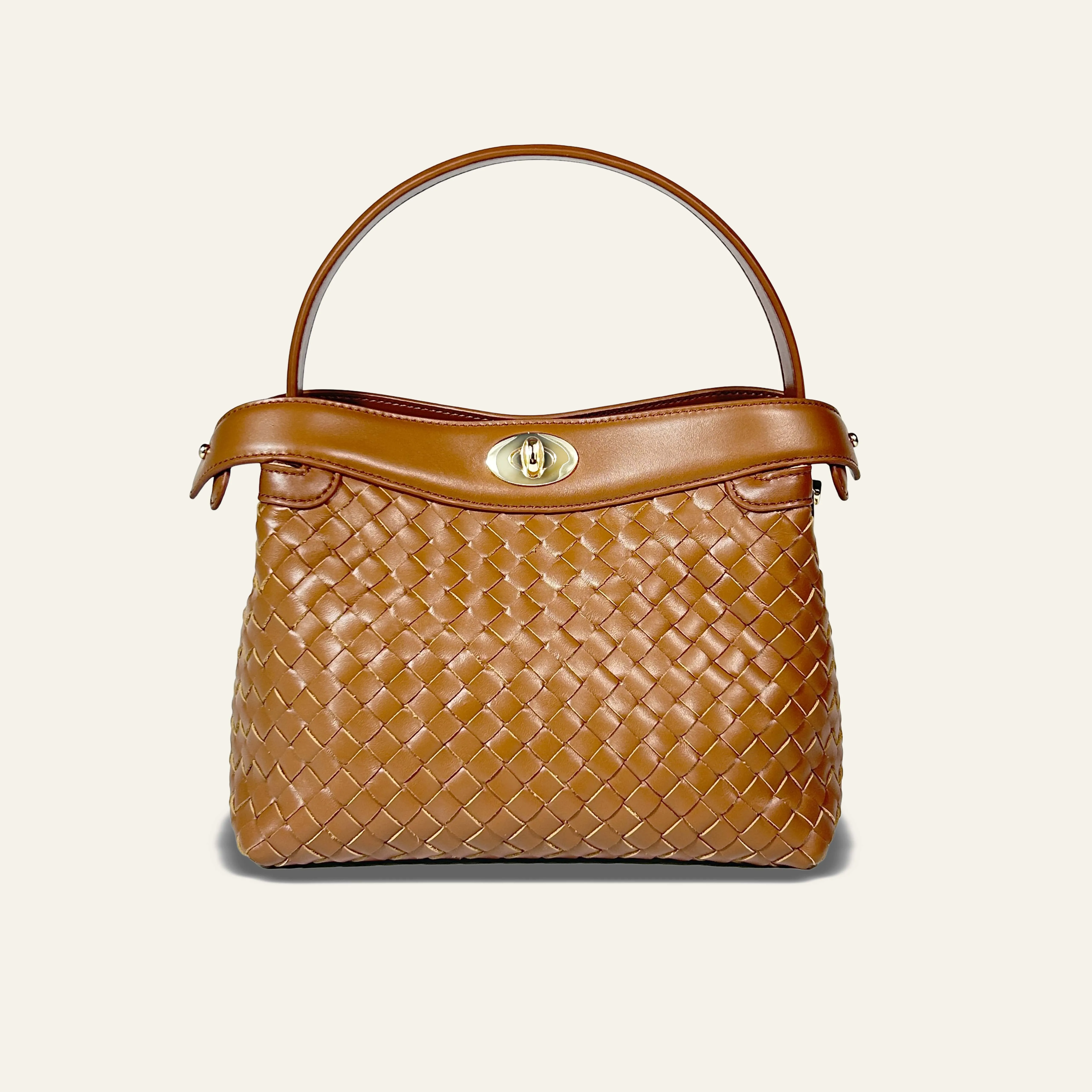 Florence Top Handle Woven Bag - Milk Tea