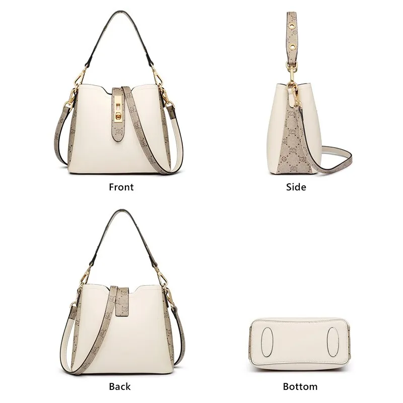FOXER Fashion Ladies Shoulder Bags PVC Leather Women Commute Bucket Bags Vintage Monogram Tote Bags Top Handle Bag for Female