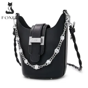 FOXER Ladies Split Leather Shoulder Bag Luxury Diamond Bucket Evening Bag Fashion High Quality Small Handbag Brand New Woman Bag
