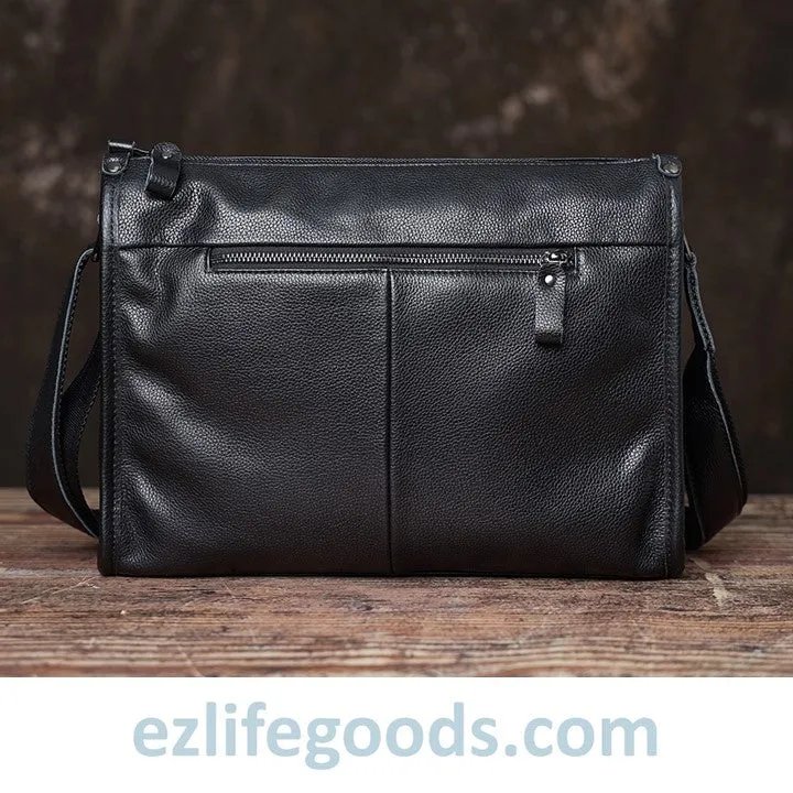 Full Grain Genuine Leather Messenger Bag - High Capacity Shoulder Bag for Men