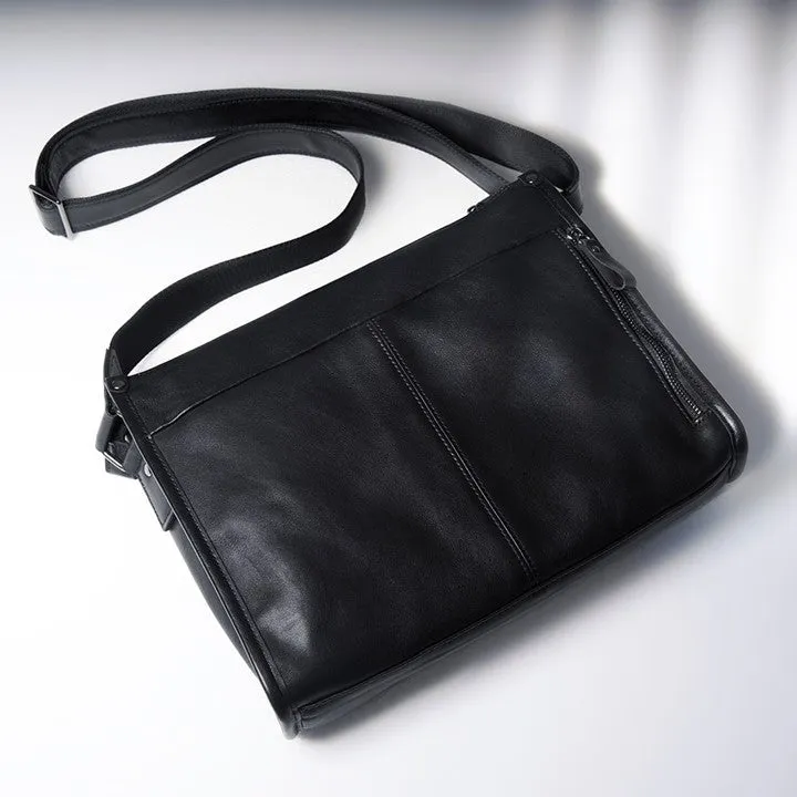 Full Grain Genuine Leather Messenger Bag - High Capacity Shoulder Bag for Men