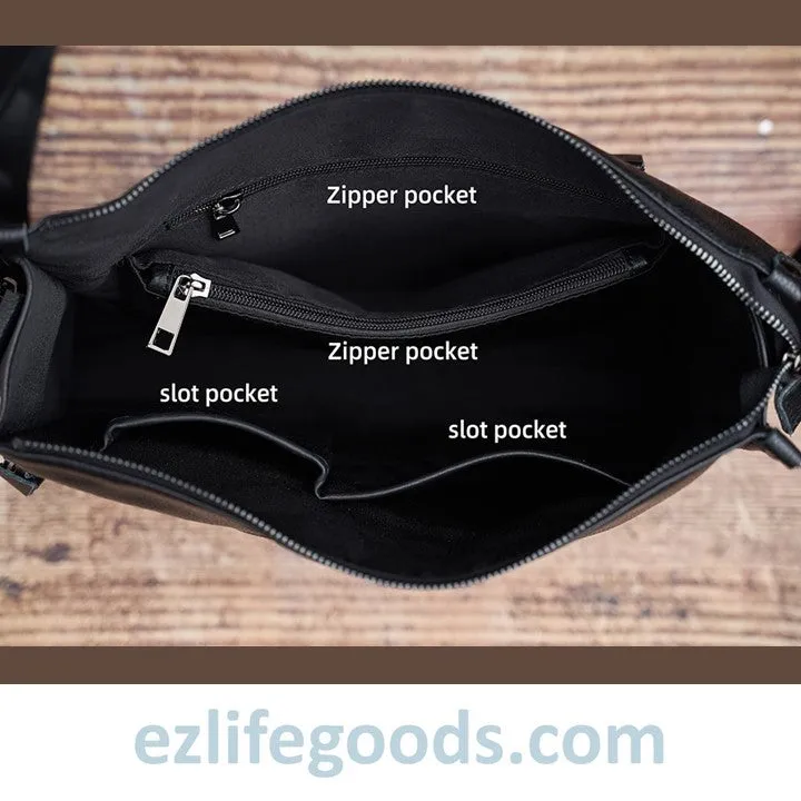 Full Grain Genuine Leather Messenger Bag - High Capacity Shoulder Bag for Men