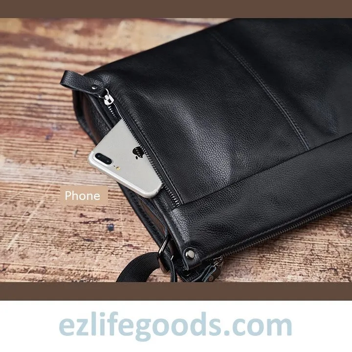 Full Grain Genuine Leather Messenger Bag - High Capacity Shoulder Bag for Men