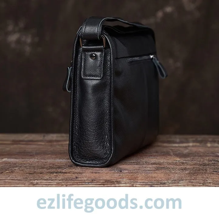 Full Grain Genuine Leather Messenger Bag - High Capacity Shoulder Bag for Men