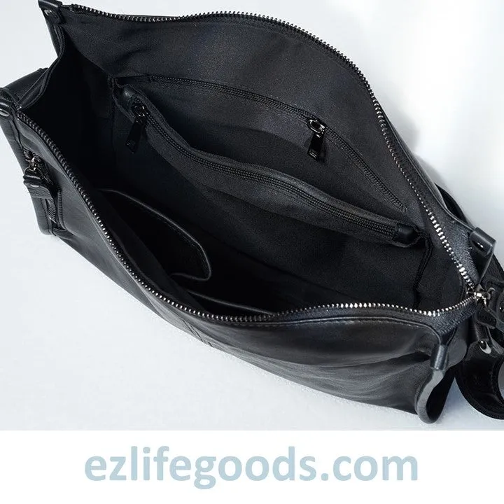 Full Grain Genuine Leather Messenger Bag - High Capacity Shoulder Bag for Men