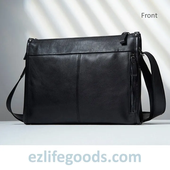 Full Grain Genuine Leather Messenger Bag - High Capacity Shoulder Bag for Men