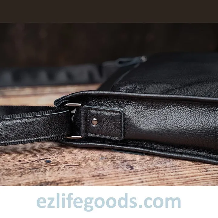Full Grain Genuine Leather Messenger Bag - High Capacity Shoulder Bag for Men