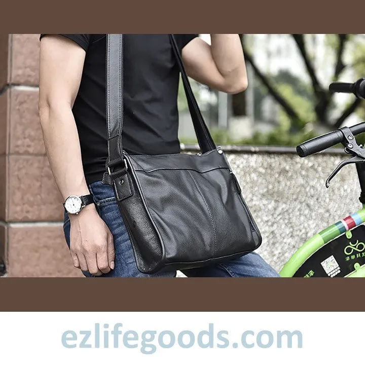 Full Grain Genuine Leather Messenger Bag - High Capacity Shoulder Bag for Men