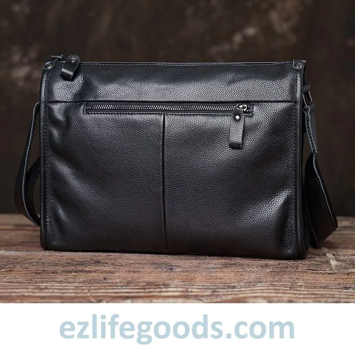Full Grain Genuine Leather Messenger Bag - High Capacity Shoulder Bag for Men