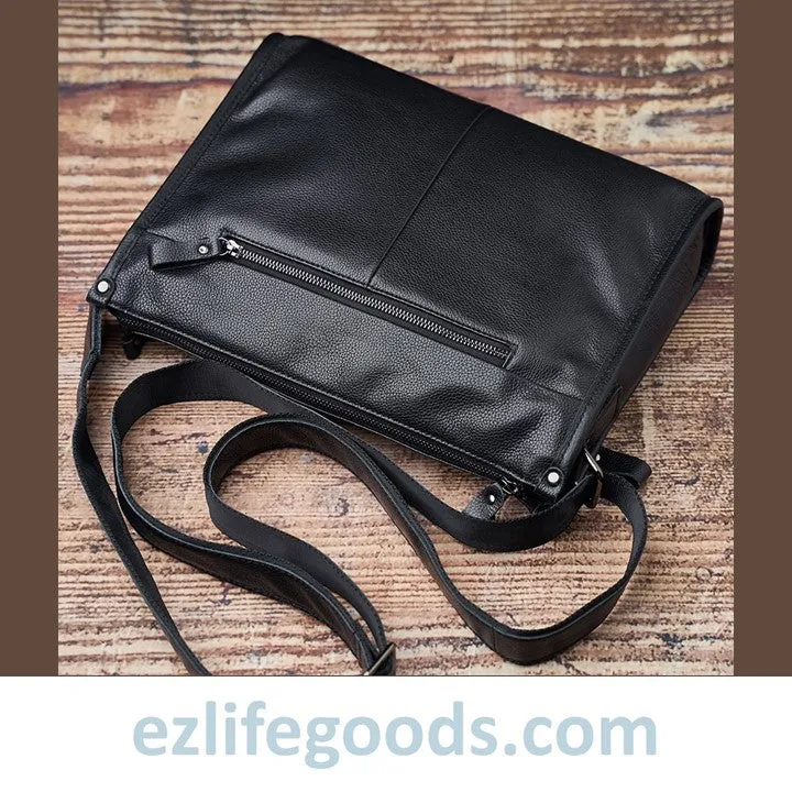 Full Grain Genuine Leather Messenger Bag - High Capacity Shoulder Bag for Men