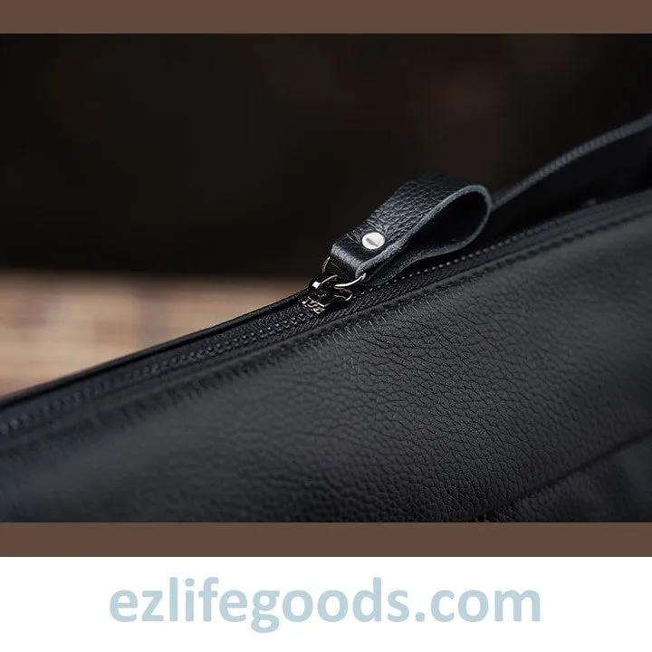 Full Grain Genuine Leather Messenger Bag - High Capacity Shoulder Bag for Men