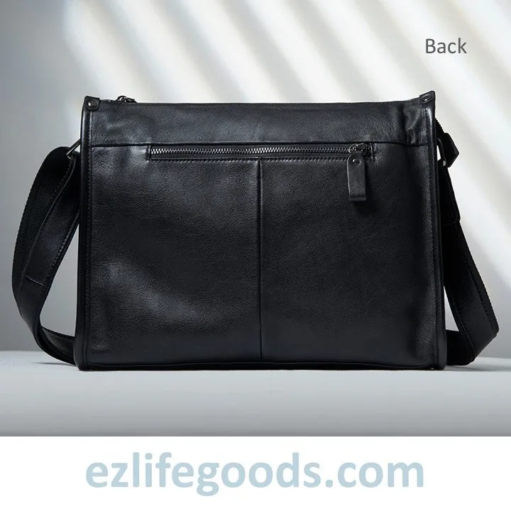 Full Grain Genuine Leather Messenger Bag - High Capacity Shoulder Bag for Men