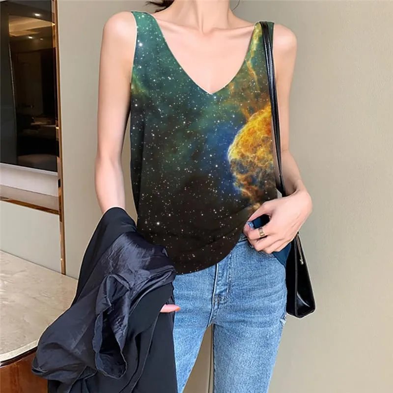 Galaxy Tank-Top women Space Sleeveless 3d Universe Vest Print Colorful Vest Printed