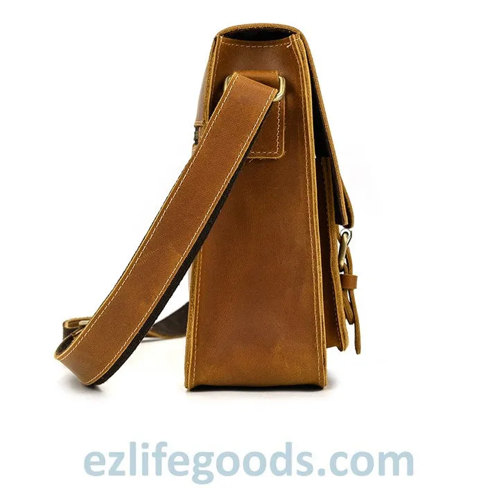 Genuine Cow Leather Messenger Bag for Men| Mens Crossbody with Many Pockets