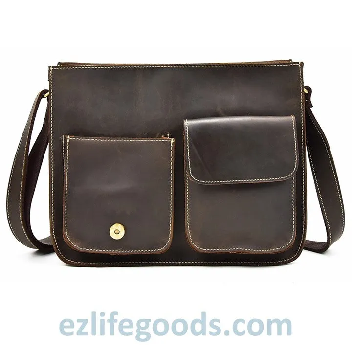 Genuine Cow Leather Messenger Bag for Men| Mens Crossbody with Many Pockets