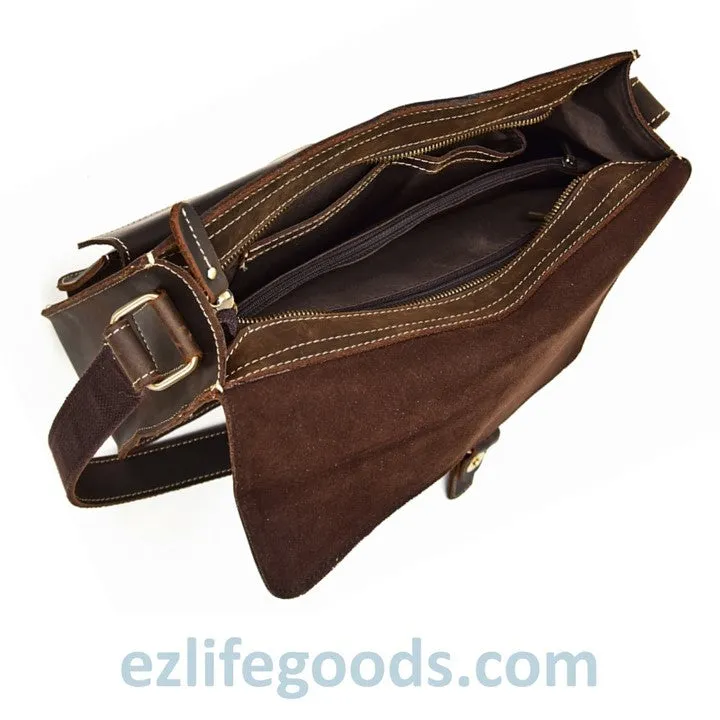 Genuine Cow Leather Messenger Bag for Men| Mens Crossbody with Many Pockets