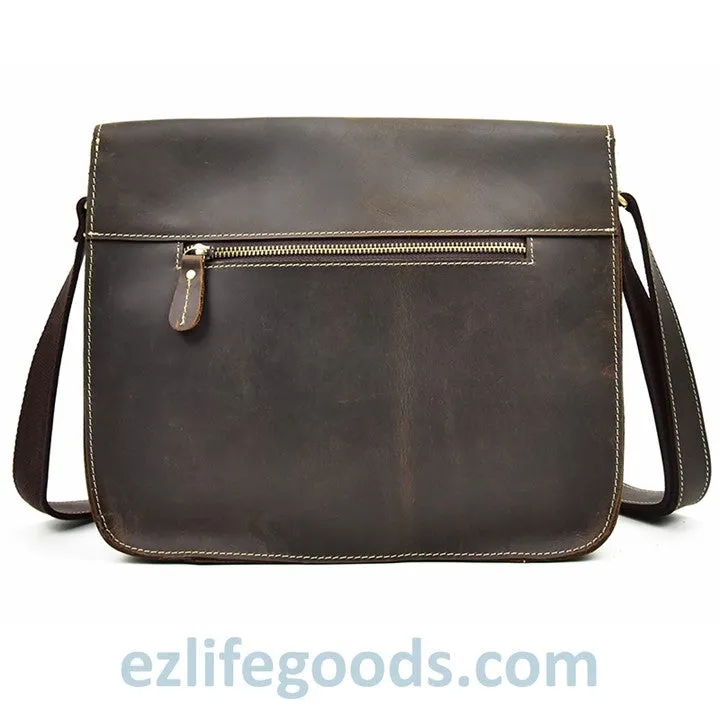 Genuine Cow Leather Messenger Bag for Men| Mens Crossbody with Many Pockets