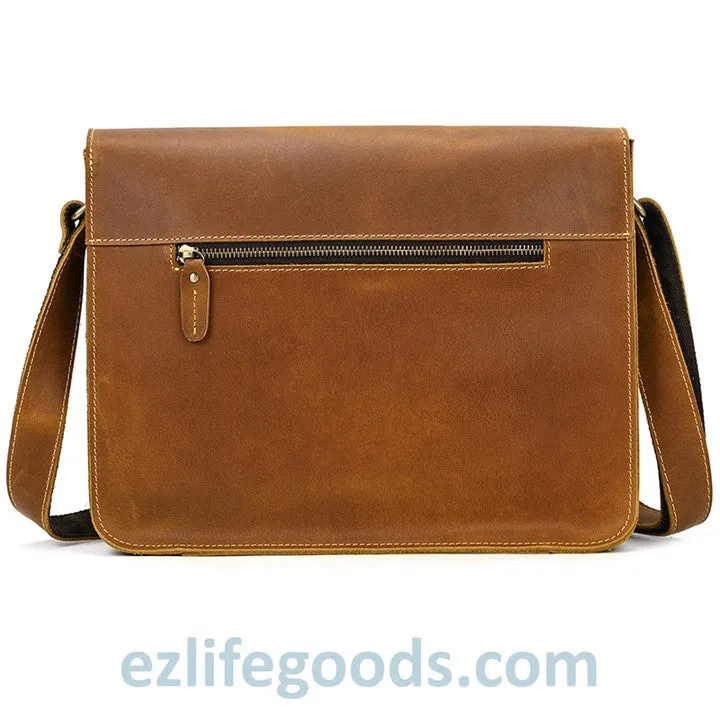 Genuine Cow Leather Messenger Bag for Men| Mens Crossbody with Many Pockets