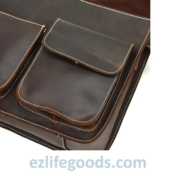Genuine Cow Leather Messenger Bag for Men| Mens Crossbody with Many Pockets