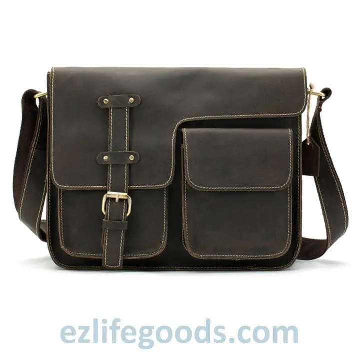 Genuine Cow Leather Messenger Bag for Men| Mens Crossbody with Many Pockets