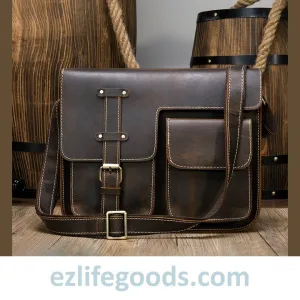 Genuine Cow Leather Messenger Bag for Men| Mens Crossbody with Many Pockets