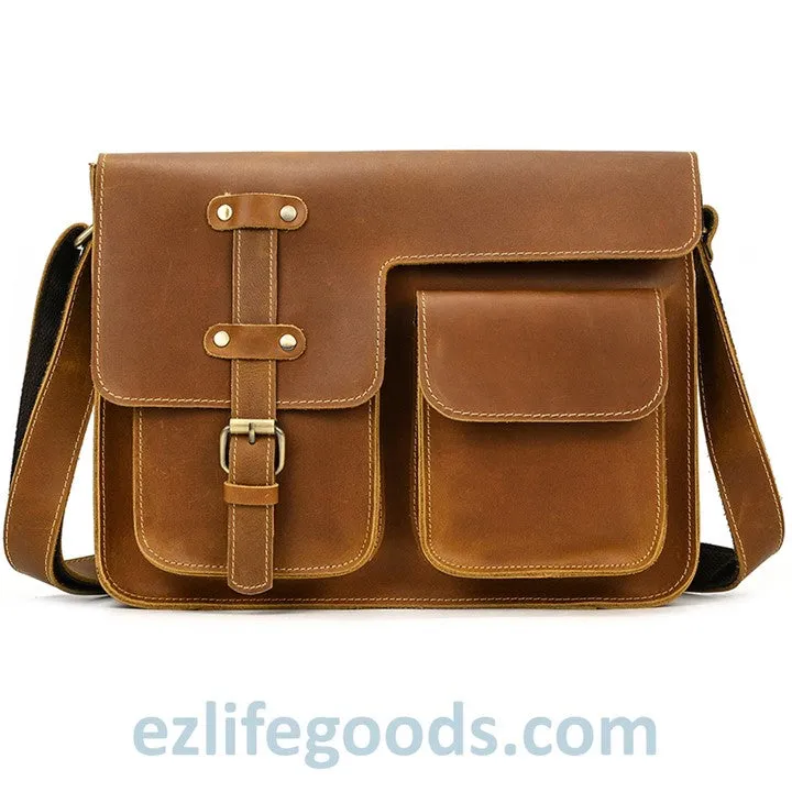 Genuine Cow Leather Messenger Bag for Men| Mens Crossbody with Many Pockets