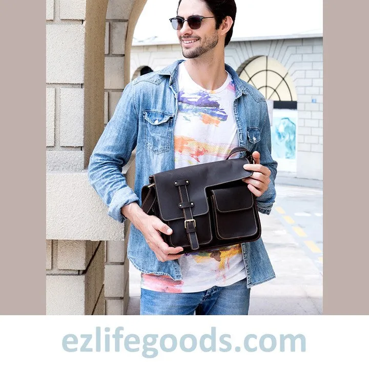 Genuine Cow Leather Messenger Bag for Men| Mens Crossbody with Many Pockets