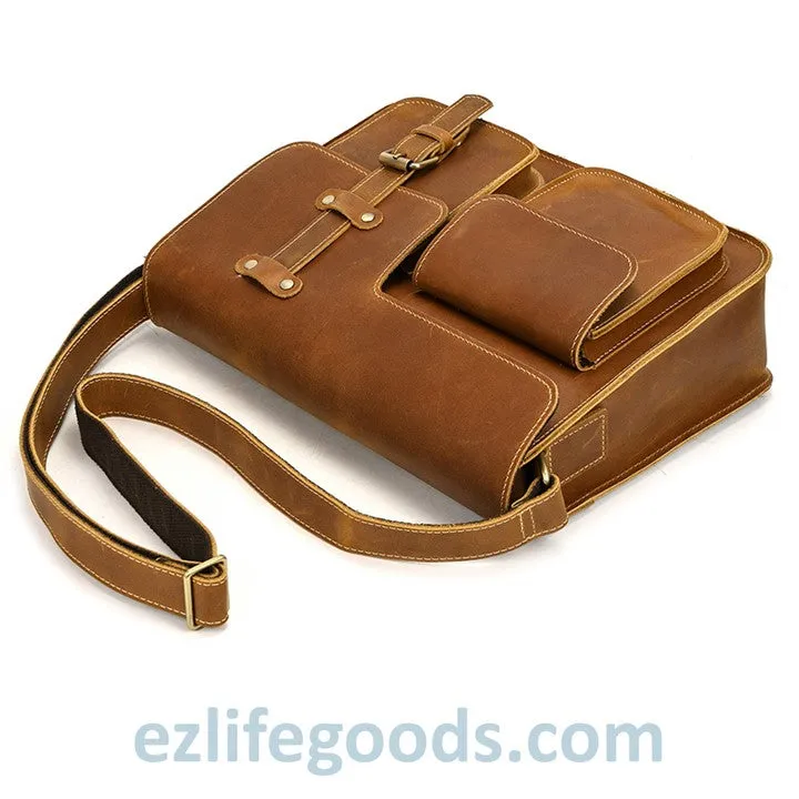 Genuine Cow Leather Messenger Bag for Men| Mens Crossbody with Many Pockets