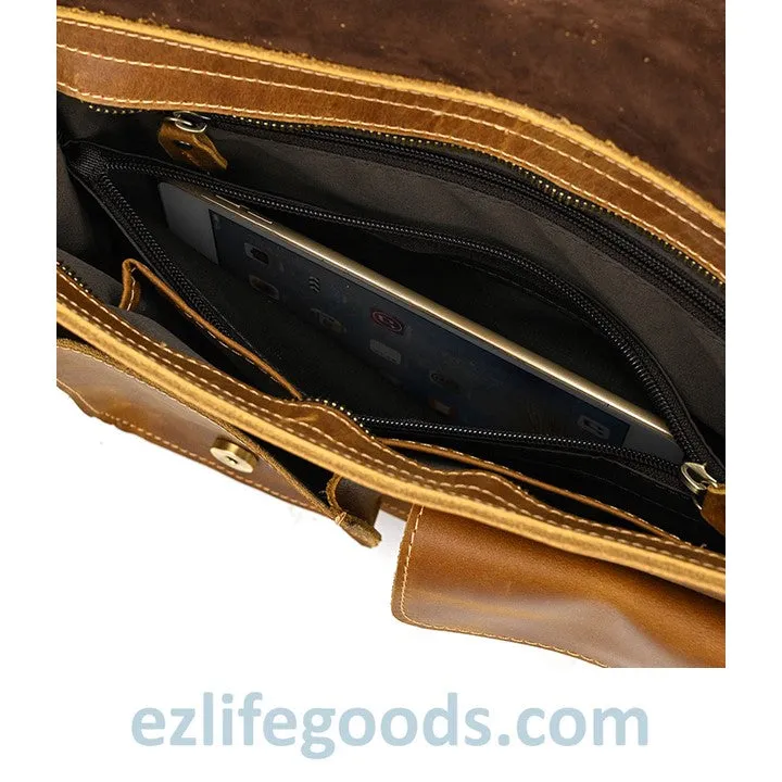 Genuine Cow Leather Messenger Bag for Men| Mens Crossbody with Many Pockets