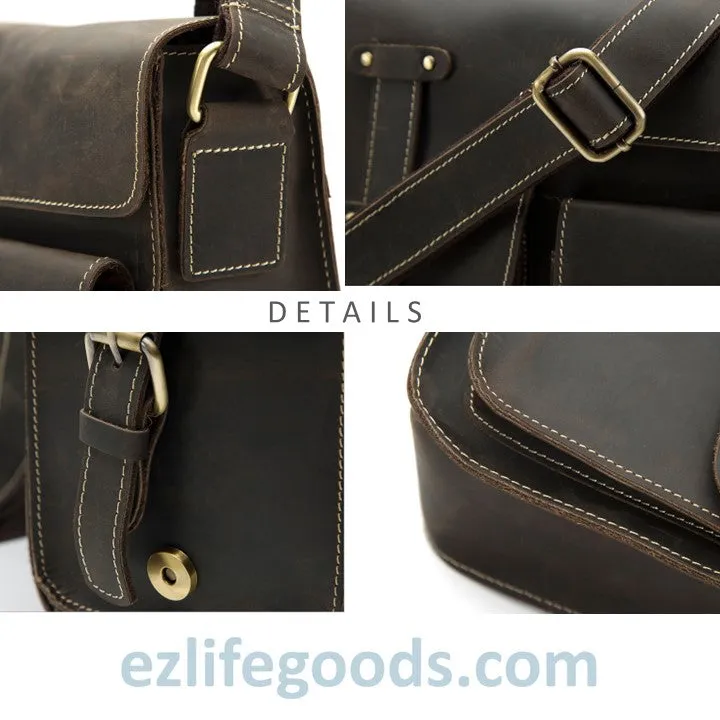 Genuine Cow Leather Messenger Bag for Men| Mens Crossbody with Many Pockets