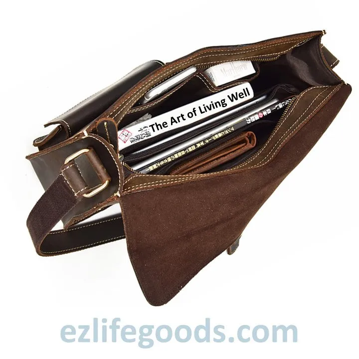 Genuine Cow Leather Messenger Bag for Men| Mens Crossbody with Many Pockets