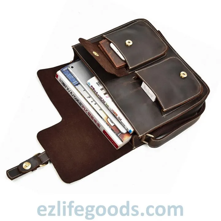 Genuine Cow Leather Messenger Bag for Men| Mens Crossbody with Many Pockets