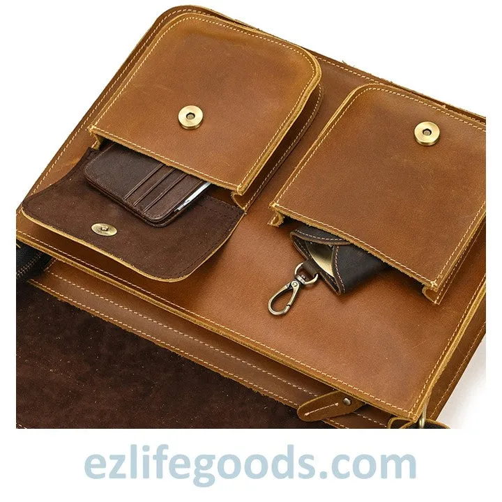 Genuine Cow Leather Messenger Bag for Men| Mens Crossbody with Many Pockets
