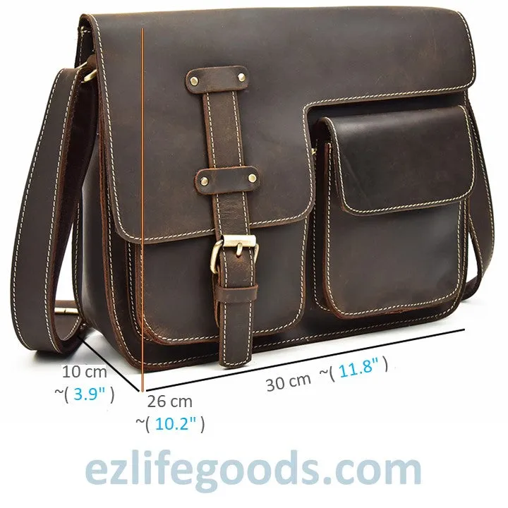 Genuine Cow Leather Messenger Bag for Men| Mens Crossbody with Many Pockets