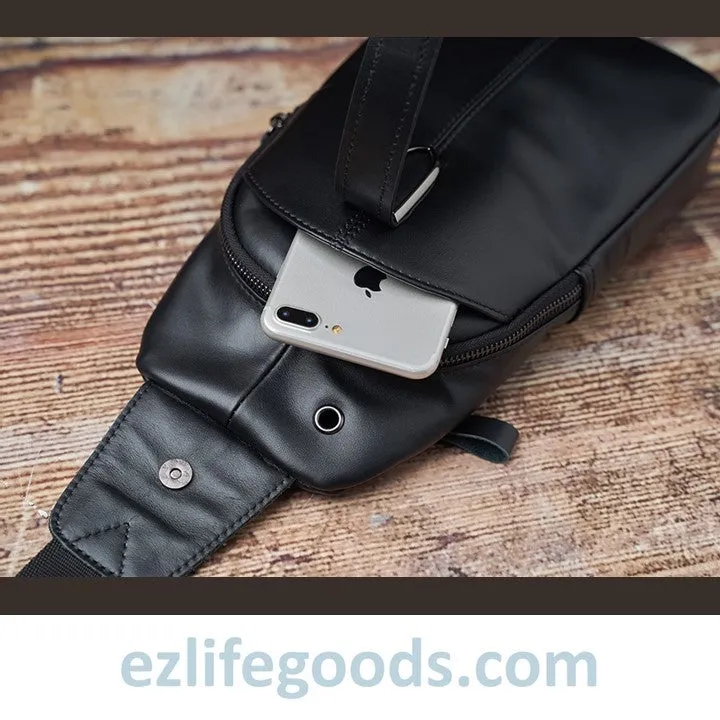 Genuine Leather Black Crossbody Sling Bag for Men