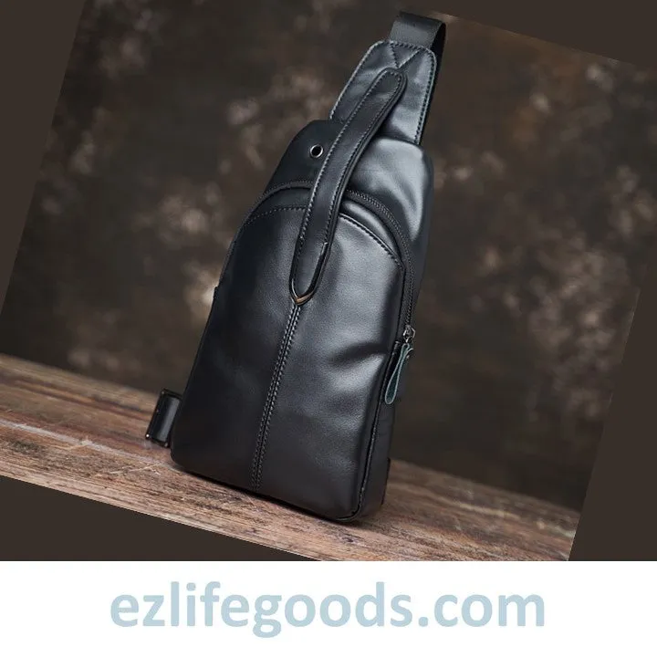 Genuine Leather Black Crossbody Sling Bag for Men