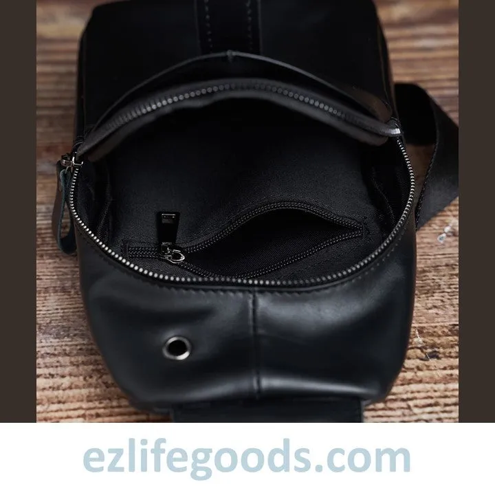 Genuine Leather Black Crossbody Sling Bag for Men